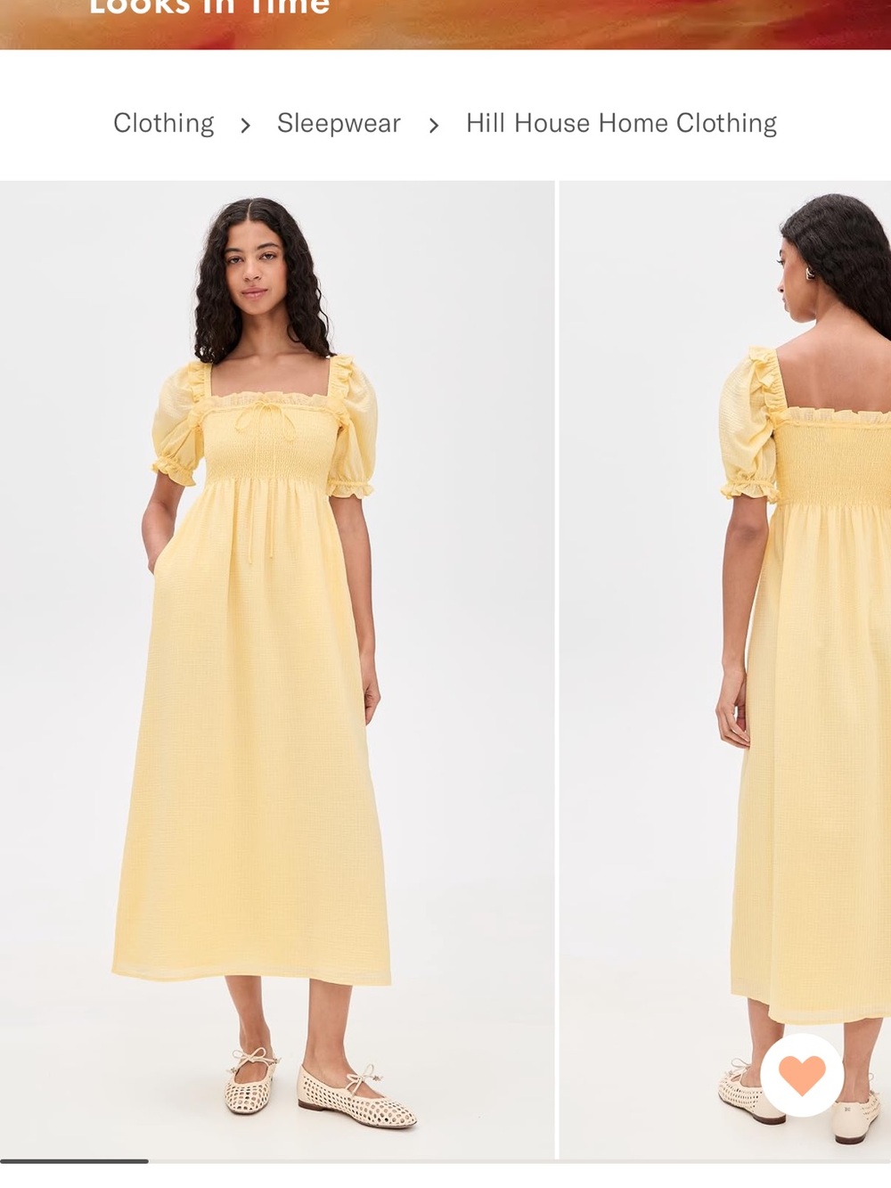 Hill House Pale Yellow Puff-Sleeve Smocked Midi Dress